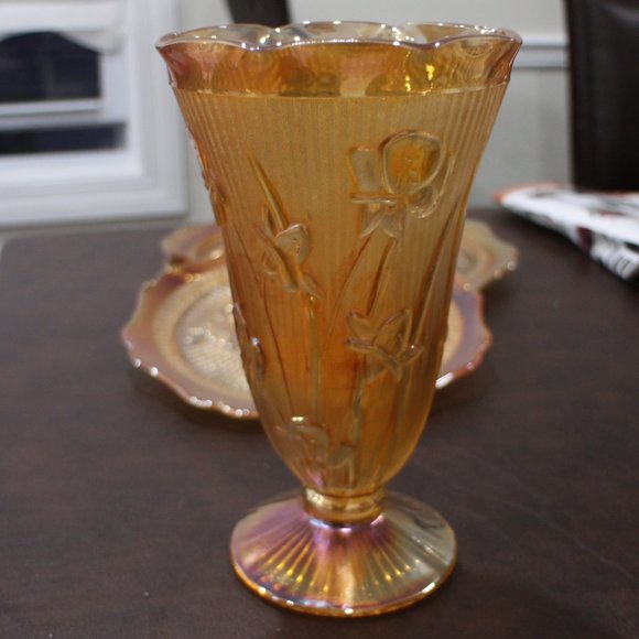 ANTIQUE! GLASS VASE/PLATE SET (DEPRESSION ERA) 3PC - Picture 6 of 8